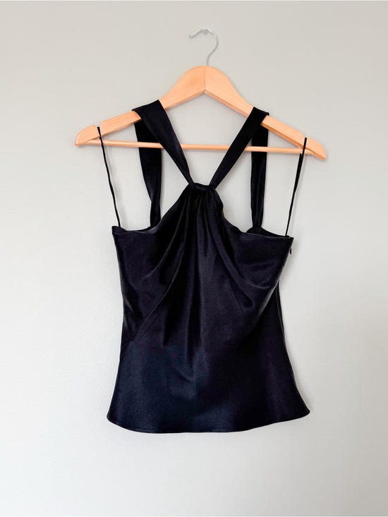 Vintage Tops - 100% Silk satin Y2K black baby doll top low back twist top